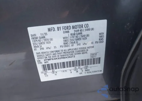 2024 Ford Edge Titanium из США, поврежденный, VIN 2FMPK4K92RBA39272